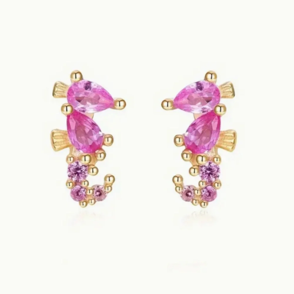 ❤️ FREE Sea Horse Seahorse Animal Ocean Fish Rhinestone Stud Artsy Earrings